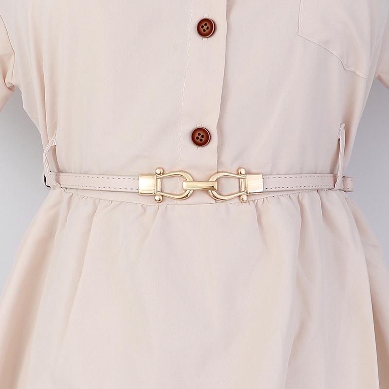 Women's Leather Decorative Buckle Pull-Through Waistband Belt for Skirts and Suits - Punch-Free Design.