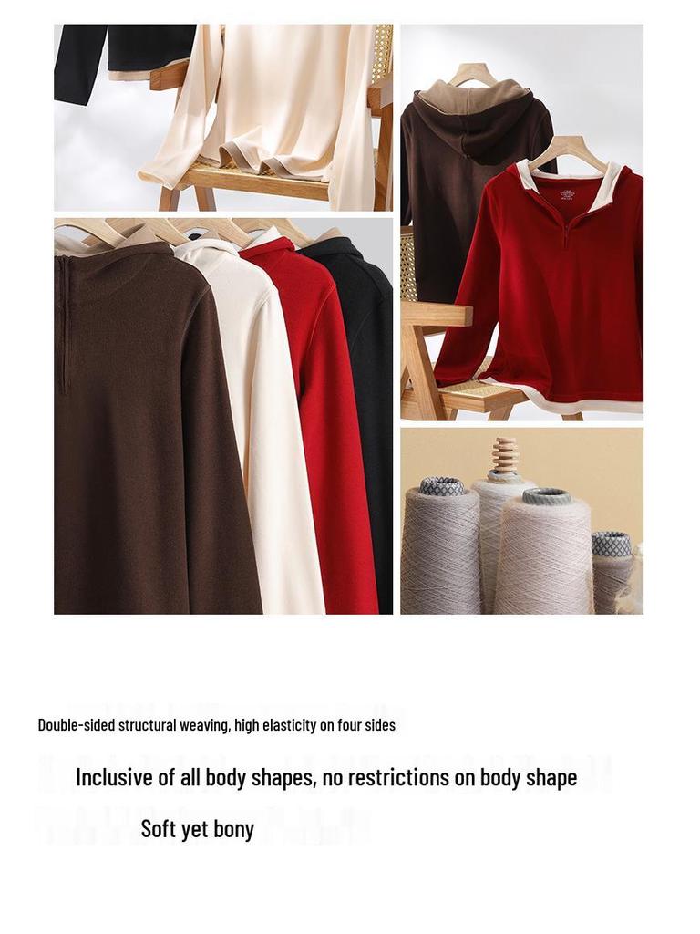 Women's Fleece-Lined Half-Zip Hoodie Sweater for Autumn and Winter