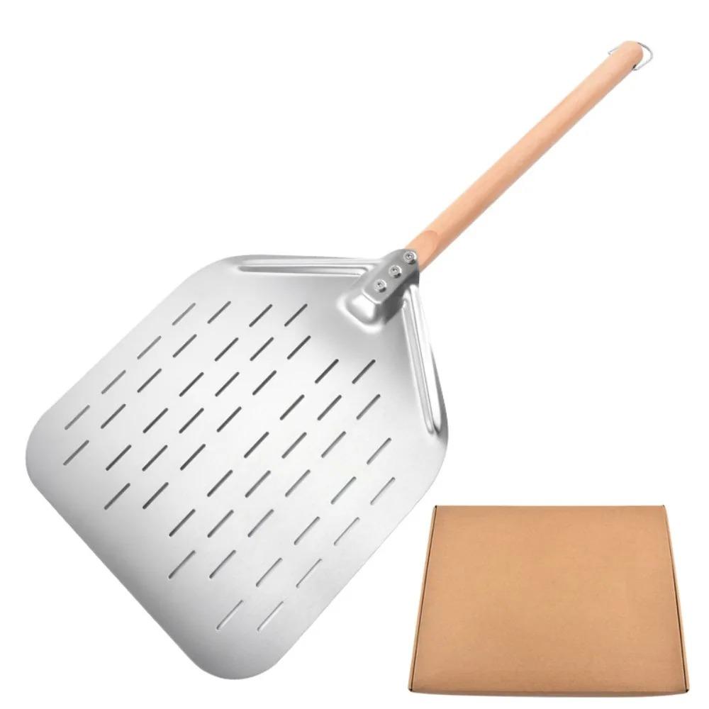 12In Stainless Steel Pizza Shovel Pizza Peel Perforated Wooden Handle Baking Paddle Turners Professional Pizza Oven Accessorie