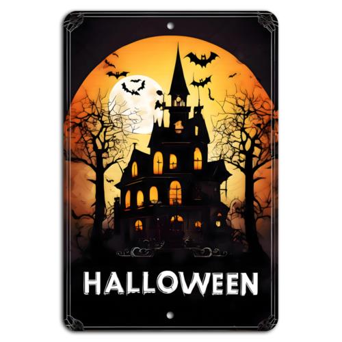 Haunted Halloween Night Spooky House and BatsAluminumtin sign 20x30cm(7.8x11.8inch)