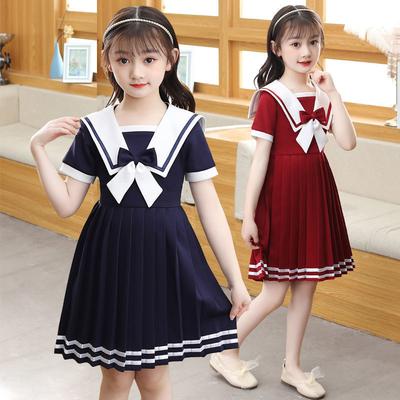 Summer Kids A-LINE Dresses Child Clothes Teens School Sailor JK Striped Uniform Girls Daily Wear Pleated Skirt 6 9 12 Yaer