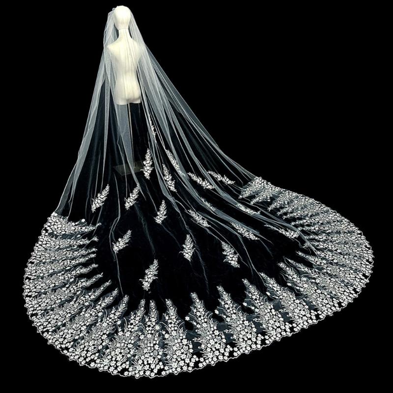 Sparkling Cathedral Length Bridal Veil with Hair Comb Single Tiers Wedding Gowns Veil for Bride Soft Tulle Veil 138Inch