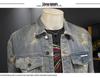 Men's Retro Ripped Washed Jacquard Denim Jacket - Casual & Cool
