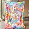 Rainbow Unicorn Fantasy Theme Blanket Lightweight Warm Flannel Blanket Decorative Throw Blanket for Home Decoration