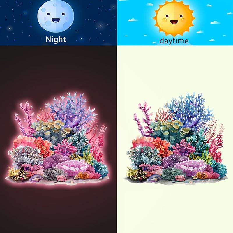 Glow-In-The-Dark Coral Reef Toilet Sticker Luminous Wall Sticker Home Decoration Self-Adhesive Removable Waterproof Car Sticker