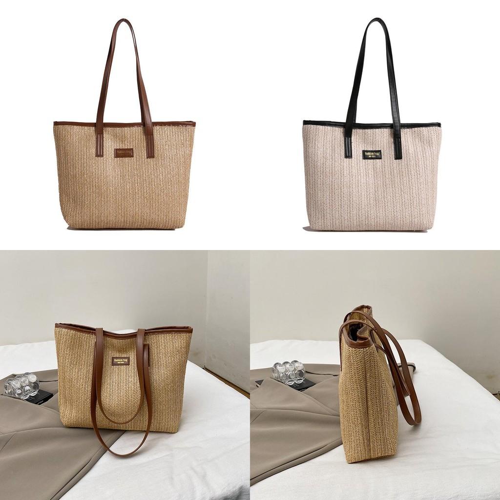 Borsa a Spalla Grande in Rattan Intrecciato con Tasche Interne per Street Style