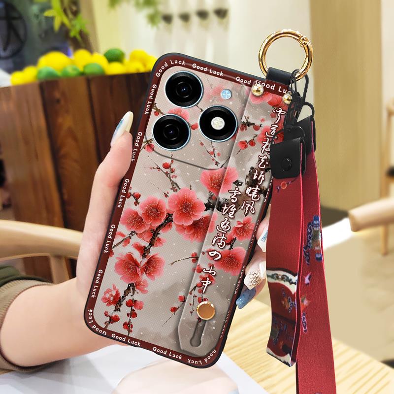 Soft case Fashion Phone Case For Tecno Spark20/KJ5 Lanyard Waterproof Ring Wrist Strap Back Cover Silicone Shockproof