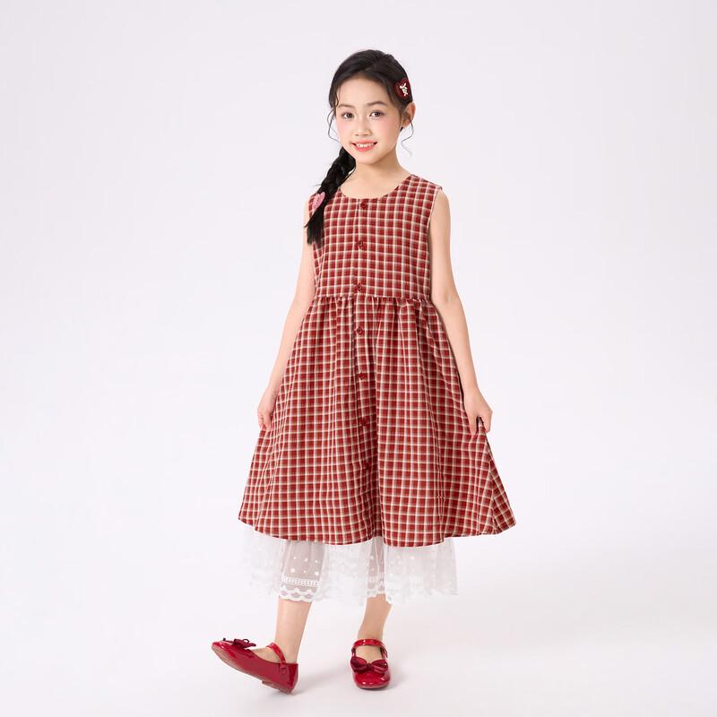 Girls' Plaid Lace Sleeveless A-line Dress