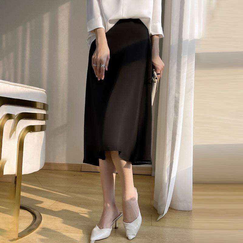 Acetate Satin Fabric Skirt Summer New High-waisted Slim Temperament High-end Women's Midi Skirt