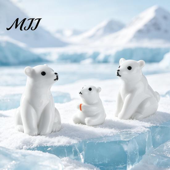 DIY Craft Accessories 4Pcs Mini Polar Bear Figurines, Miniature Mother and Baby Ornaments, Decorative Wildlife Miniatures Cute Animal Statues,