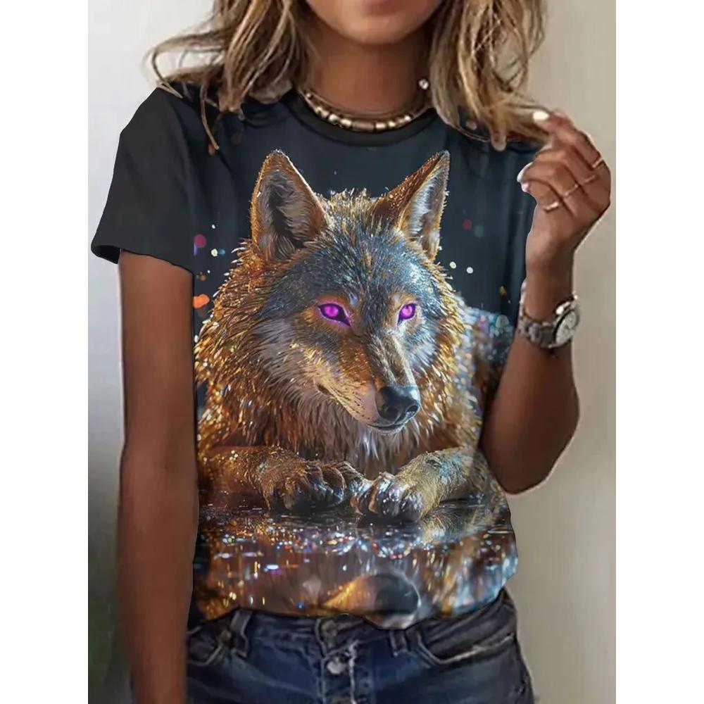 Women's Animal Print Top Casual Versatile Short Sleeve Fashion Crew Neck Breathable T-Shirts Women’s