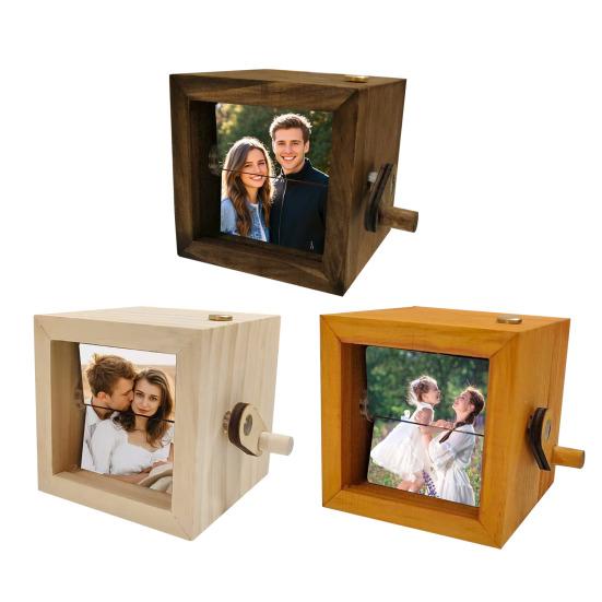 Personalizovaná animovaná krabička na flipbook s vestavěným osvětlením, ručně ovládané fotoalbum pro 8/16 fotografií, dřevěný rám, jedinečný dárek pro vzpomínky a domov