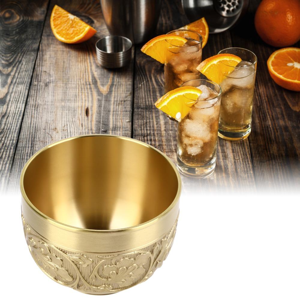 Massiver Messing Kaffee Trinkbecher Reliefmuster Wasserschale Buddha Anbetung