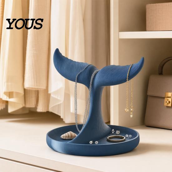 Fine Workmanship Jewelry Case 3D Printed Whale Tail Organizer, Earring Necklace Display Stand with Ring Organizer Compartments Tray, Creative Desktop