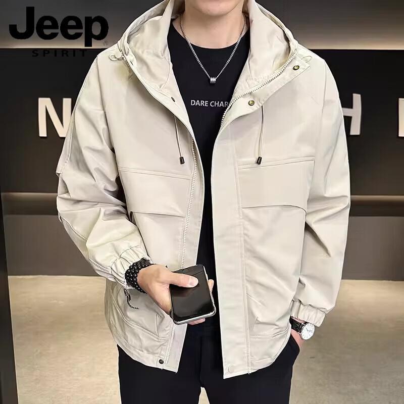 Мужская повседневная куртка-ветровка с капюшоном JEEP SPIRIT 7XL бежевый