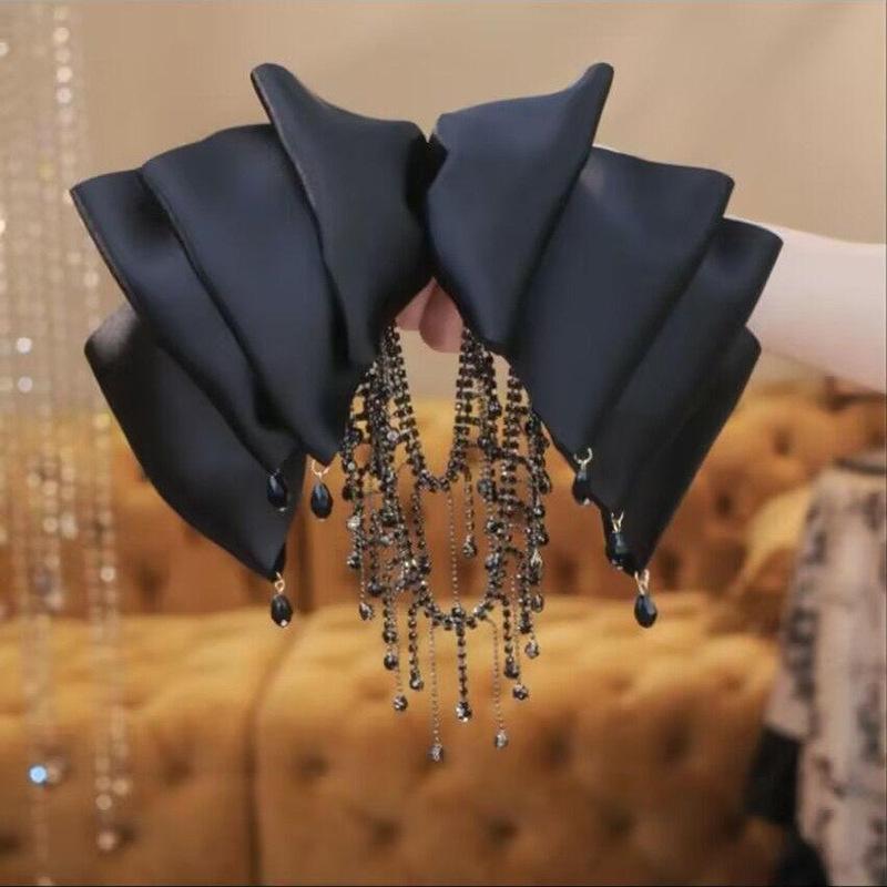 

Многослойный плиссированный бант с бриллиантовой бахромой, супер фея, заколка-автомат для волос с завязкой на затылке, милые девичьи аксессуары для волос