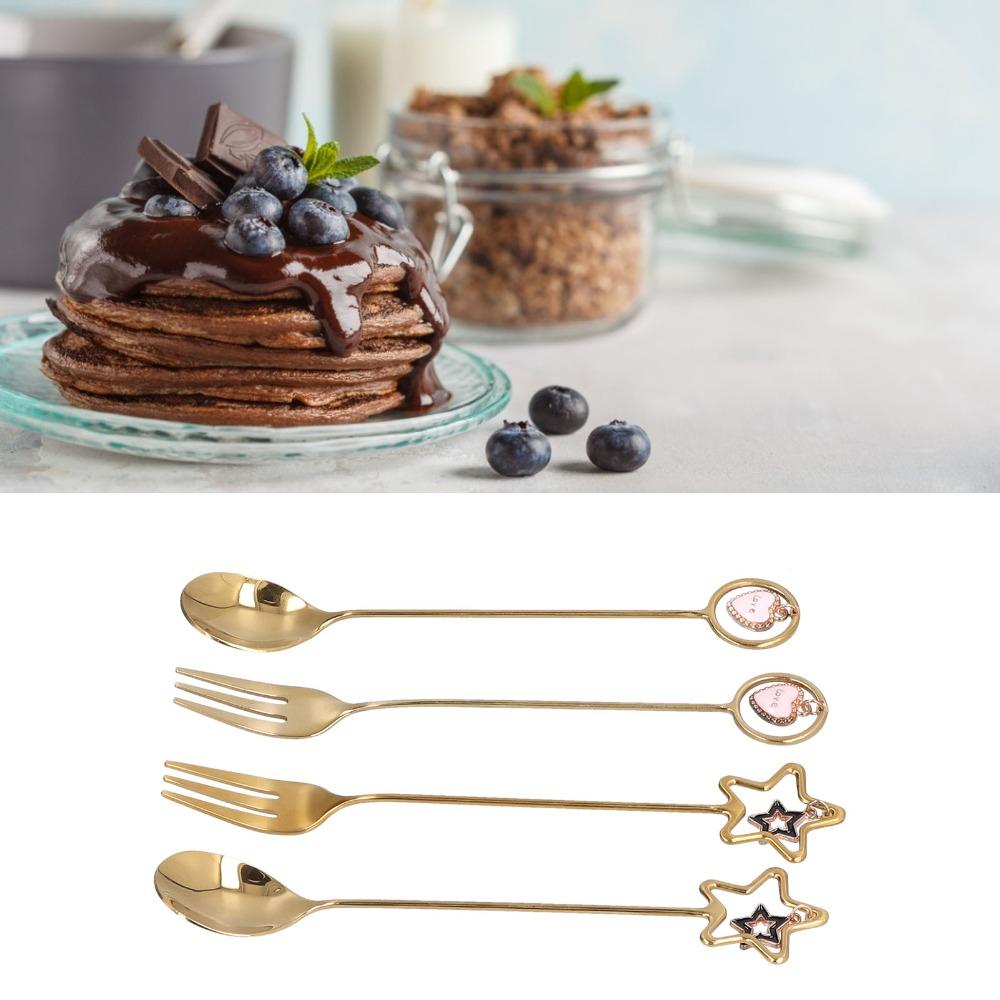 4Pcs Ornament Metal Spoon Rustless Steel Star Pendant Spoon Mini Dessert Spoon For Hotel