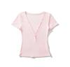 Sexy Deep V-neck Short-sleeved T-shirt Women's Summer New American Spice Girl Style Solid Color Slim-fitting and Thin Bottoming Top