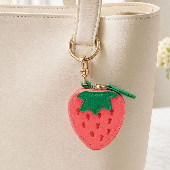 Faux Leather Coin Wallet, Fruity Pattern Mini Wallet, Portable Headphone Case Pouch, Bag Keychain Pendant Gift Accessory