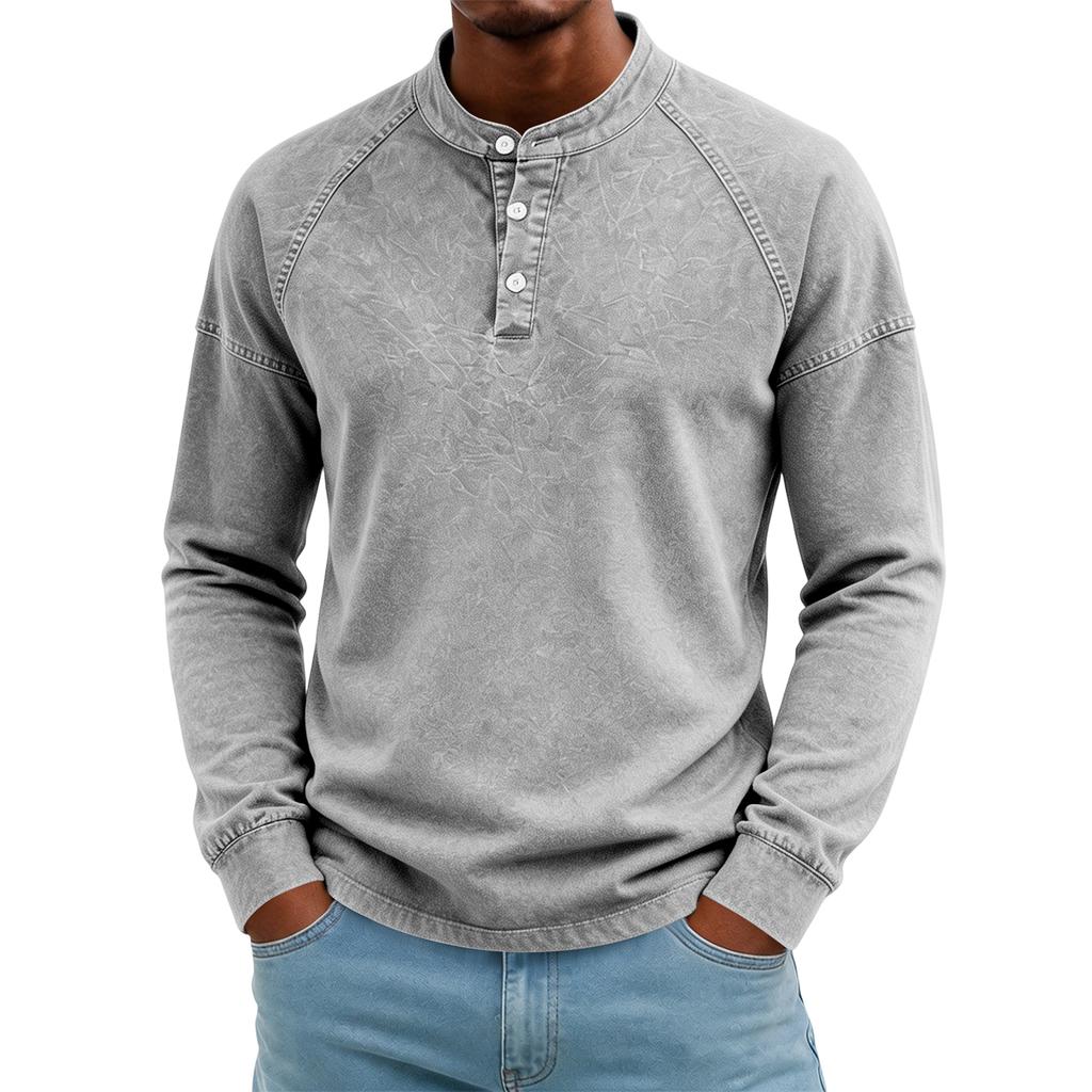 Men's Cotton Long Sleeve Shirt Retro Color Distressed Faded for Spring and Fall