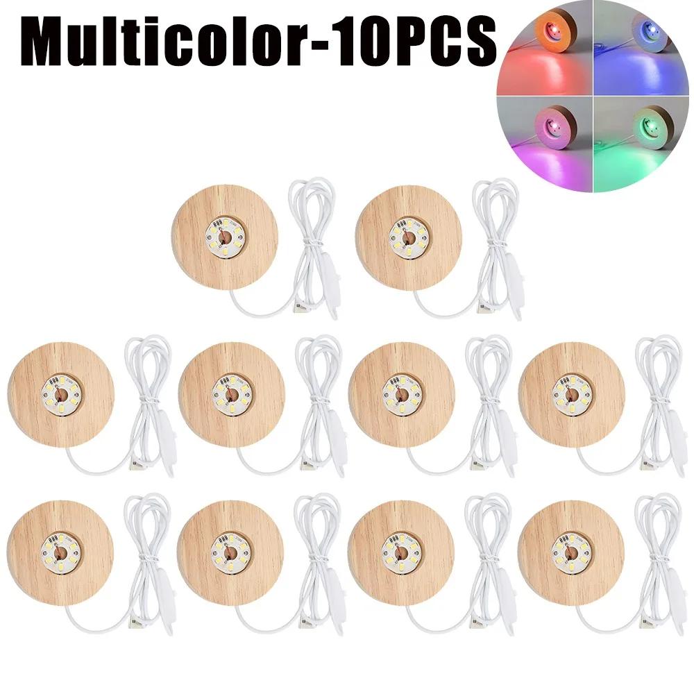 Wooden LED Display Base Light Luminous USB Lamp Holder for Crystal Ball Glass Resin Art Ornament Stand Decor Kids Gifts