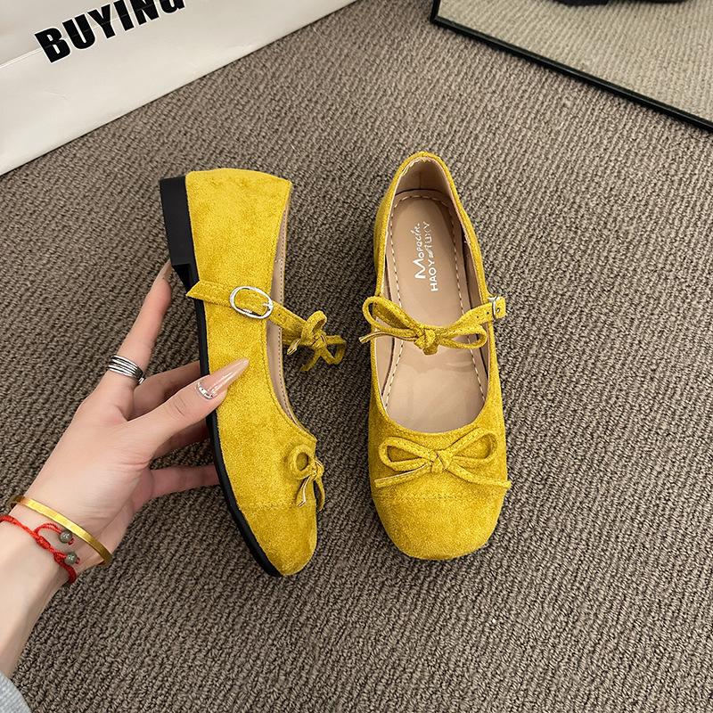 

Французский вечерний бриз, легкий ветерок, плоская подошва, круглая голова с юбкой, легкий рот, одинарные туфли, новые летние туфли Мэри Джейн с бантом 35 жёлтый