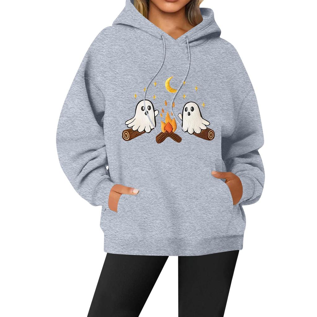 Women's Casual Fashion Solid Color Rugby Print Long Sleeve Hooded Sweatshirt Top