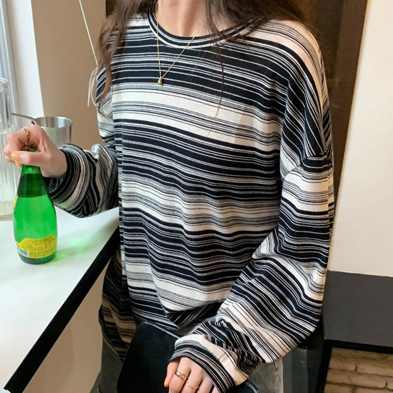 Bluza damska, cienka, luźna, z długim rękawem, modny sweter w paski