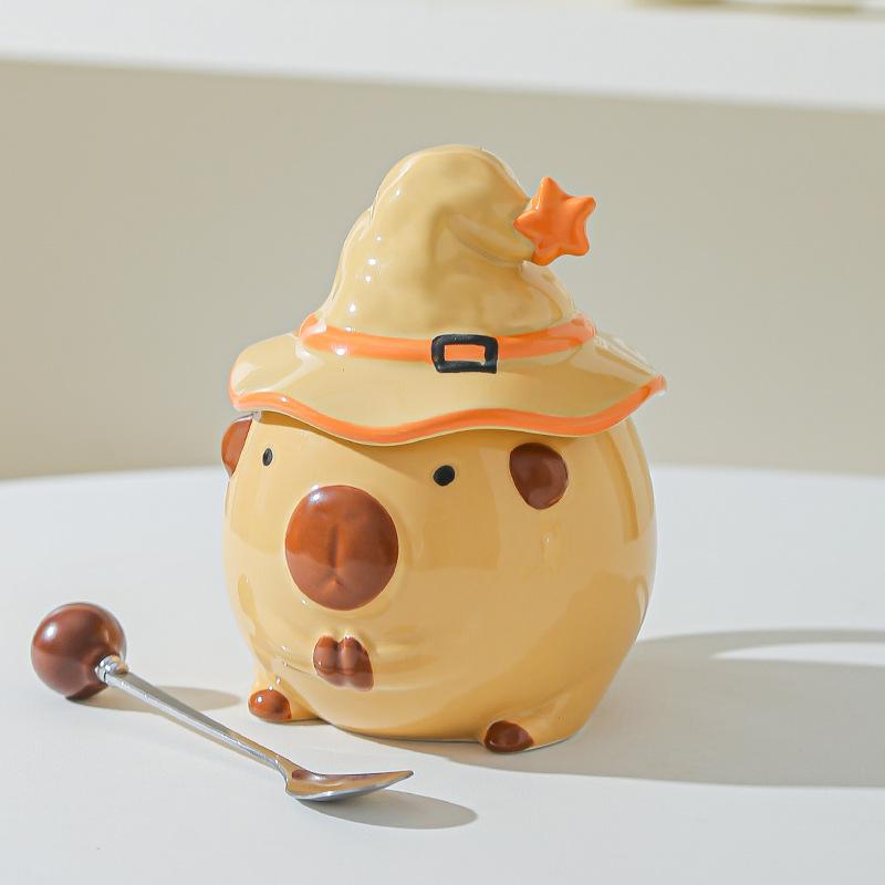 Mug Kapibala Gives Girls Cute Water Cup with Lid Ceramic Cup Birthday Gift High-looking Creative Cup