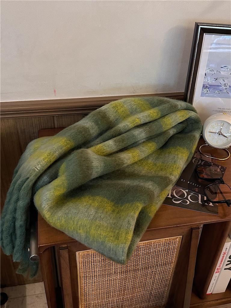 Rainbow scarf women's plaid mohair warm shawl versatile winter new high-end windproof plush scarf men