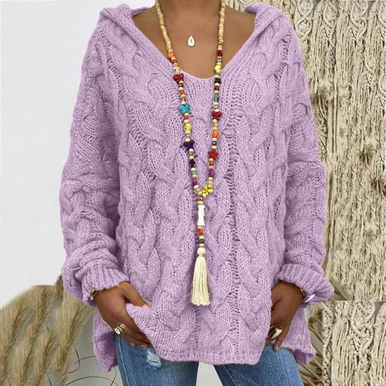 Knitted Hoodie Hooded Coldproof Thick Autumn Winter Solid Color Loose Sweater Jumper Female Clothing