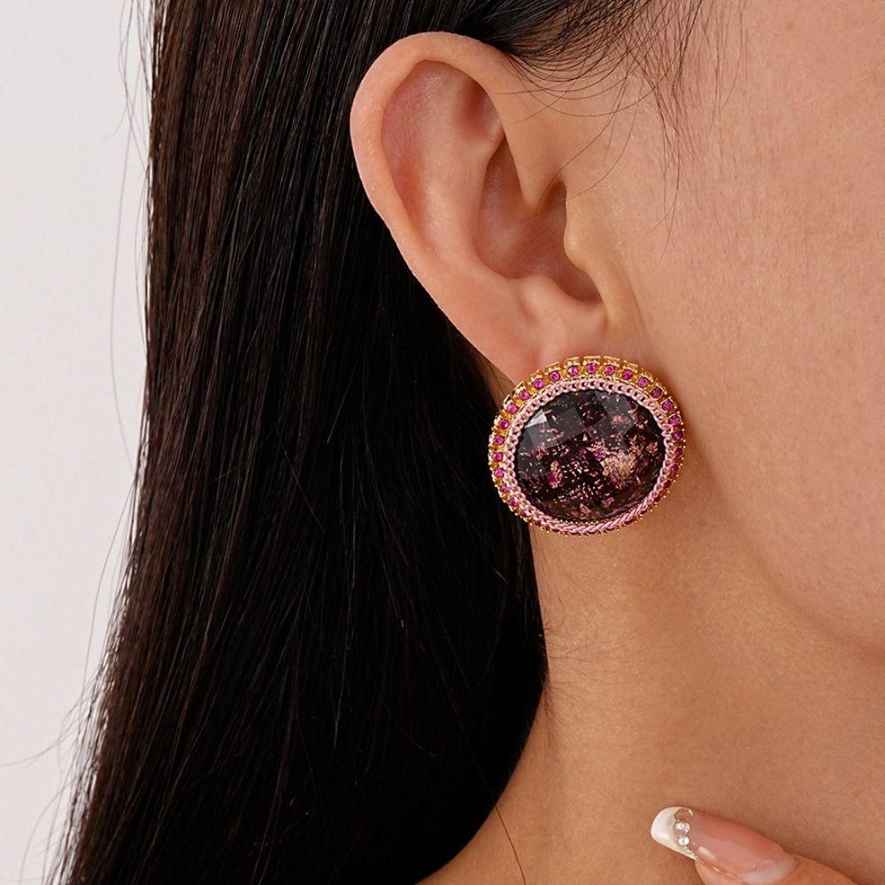 Geometry Round Shape Earrings Elegant French Style Earrings Sweet Vintage Purple Earrings  Women