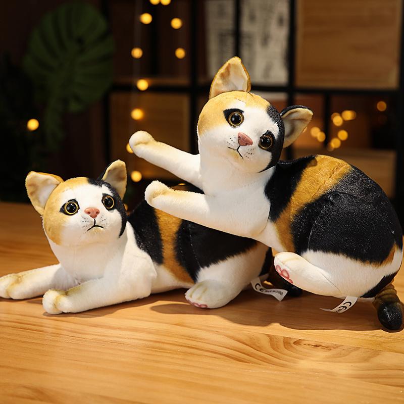 Lifelike Tricolor Cat Plush Toy Stuffed Simulation Cute Cat Doll Animal Pet Soft Home Decor Gift