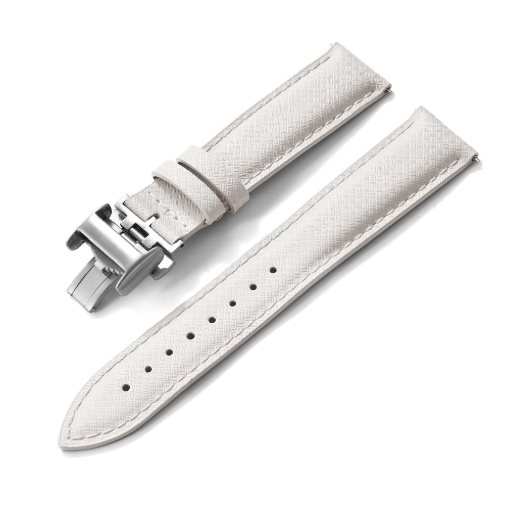 STAPELP 18mm 19mm 20mm 22mm Sailcloth Strap FKM TOP+Leather Base Tropical Texture Rubber Watch Bands Quick Release Pin Buckle