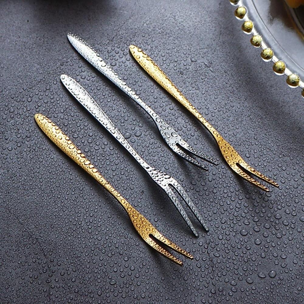 Stainless Steel Fruit Fork Tableware Long Handle Fruit Stick Food Picks Two-tine Small Toothpick Kitchen Accessories