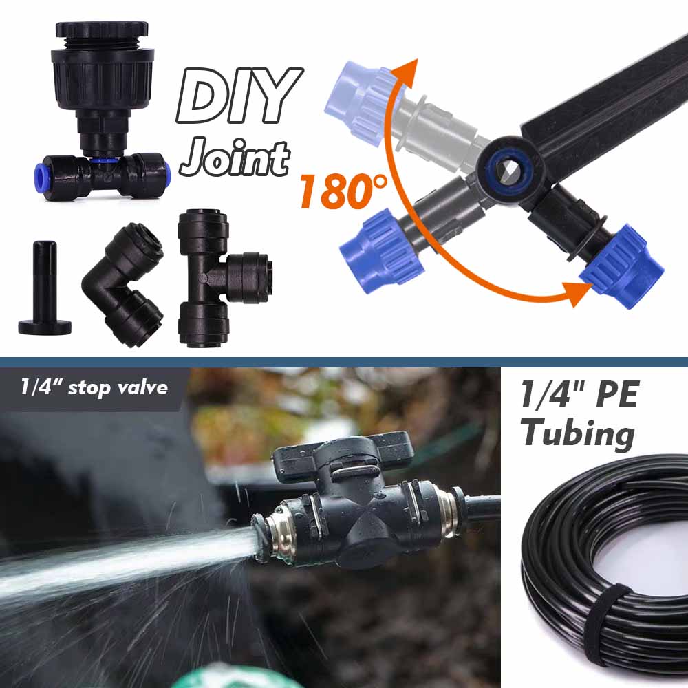 30/20m 1/4" Misting Cooling System 180° Adjustable Atomizer Filter Kit for Garden Irrigation Watering 4/6mm Quick Push Slip Lock