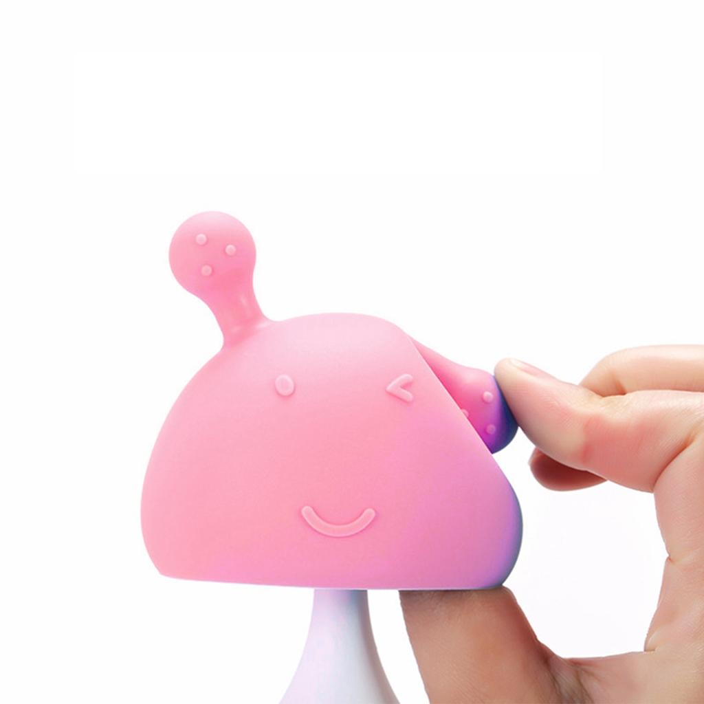 Juguete para la dentición de conejo y hongo con música agradable Base de ventosa Previene morderse las manos Juguetes para la dentición de grado alimenticio Rosa