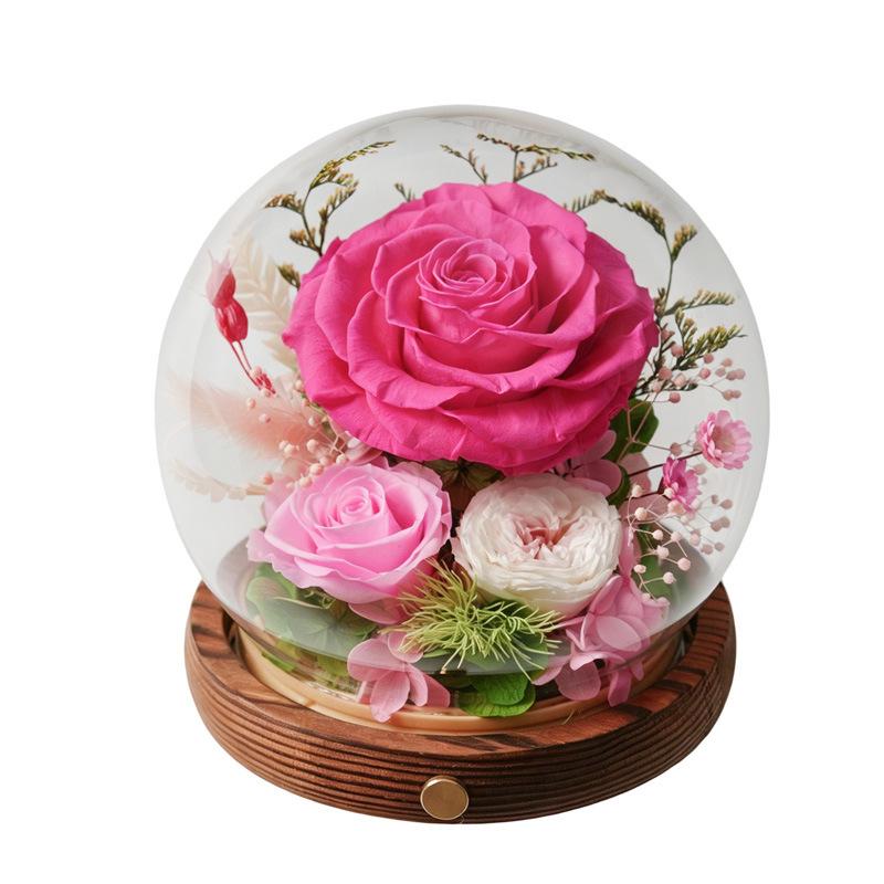 Valentine's Day gift, immortal flower rose glass cover, crystal ball micro-landscape ornament, gift for teacher and girlfriend