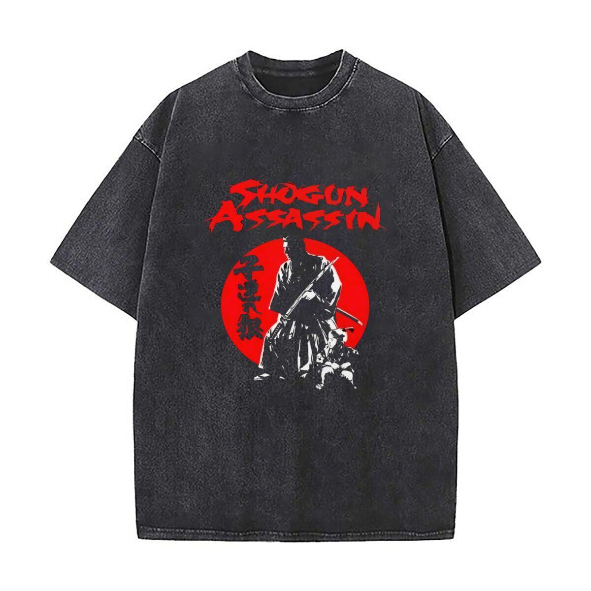 

Shogun Assassin design with a red pattern Mens Summer Tshirt Cotton Vintage Washed TShirts S