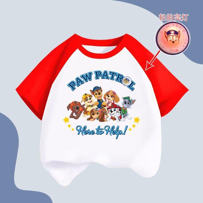 

oys and girls ang Wang team lights up short-sleeved t-shirt summer middle and large children s cartoon pattern pure cotton shoulder-plugged 160cm