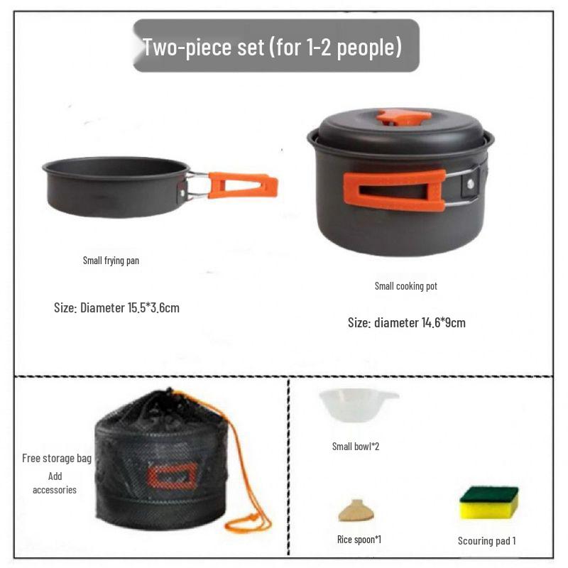 Portable Outdoor Camping Cookware Set with Kettle, Frying Pan, and Tableware Gear