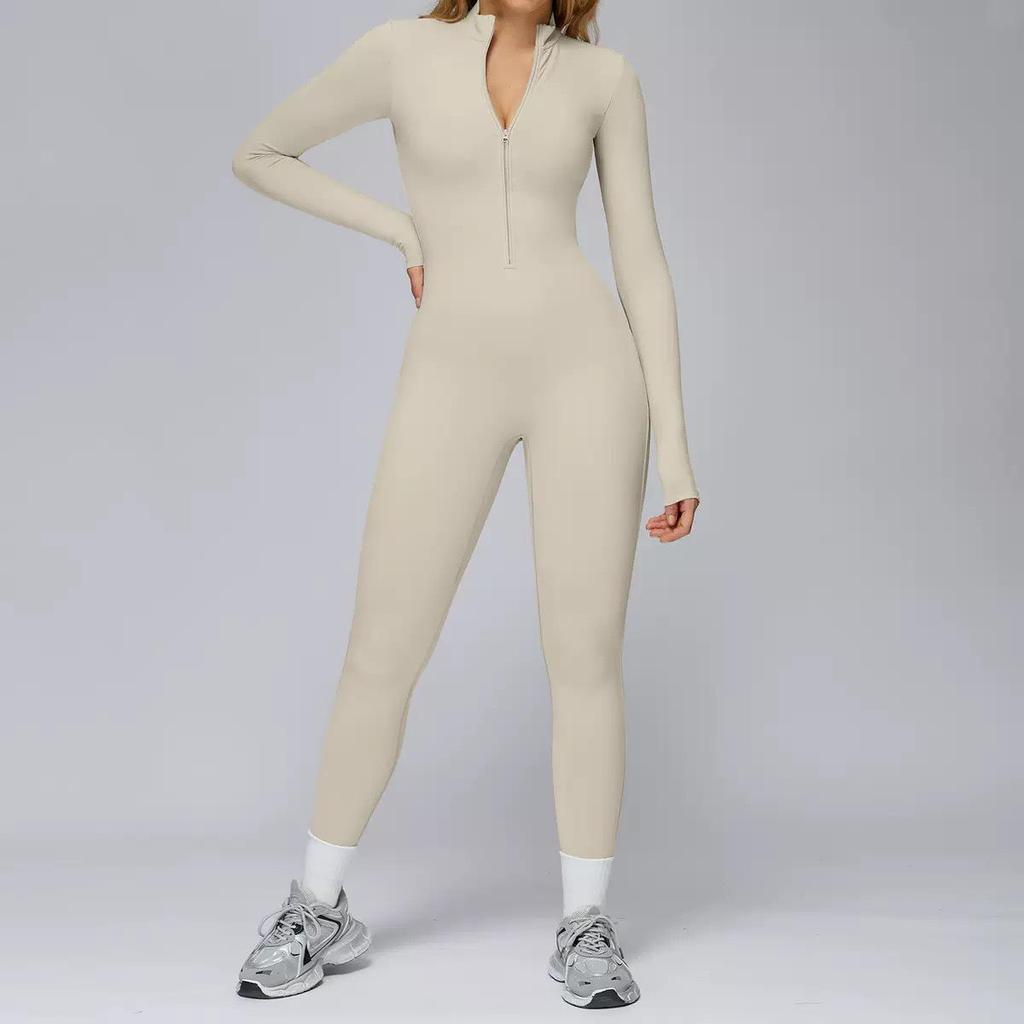 Plush Zipper Jumpsuit - Warm, Slimming, Long Sleeve Sportswear for Winter & Autumn