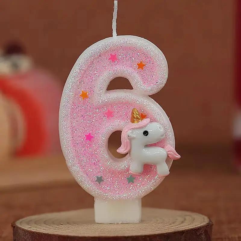 3D Number Birthday Candle Pink Glitter Unicorn Cake Decorating Party Anniversary Cake Decor for Cake Children's Birthday Candle
