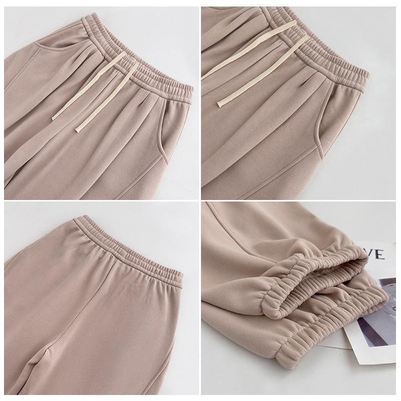 Gray corset sweatpants women's autumn and winter fleece thickened wide-leg pants new high-waisted loose bloomers sweatpants