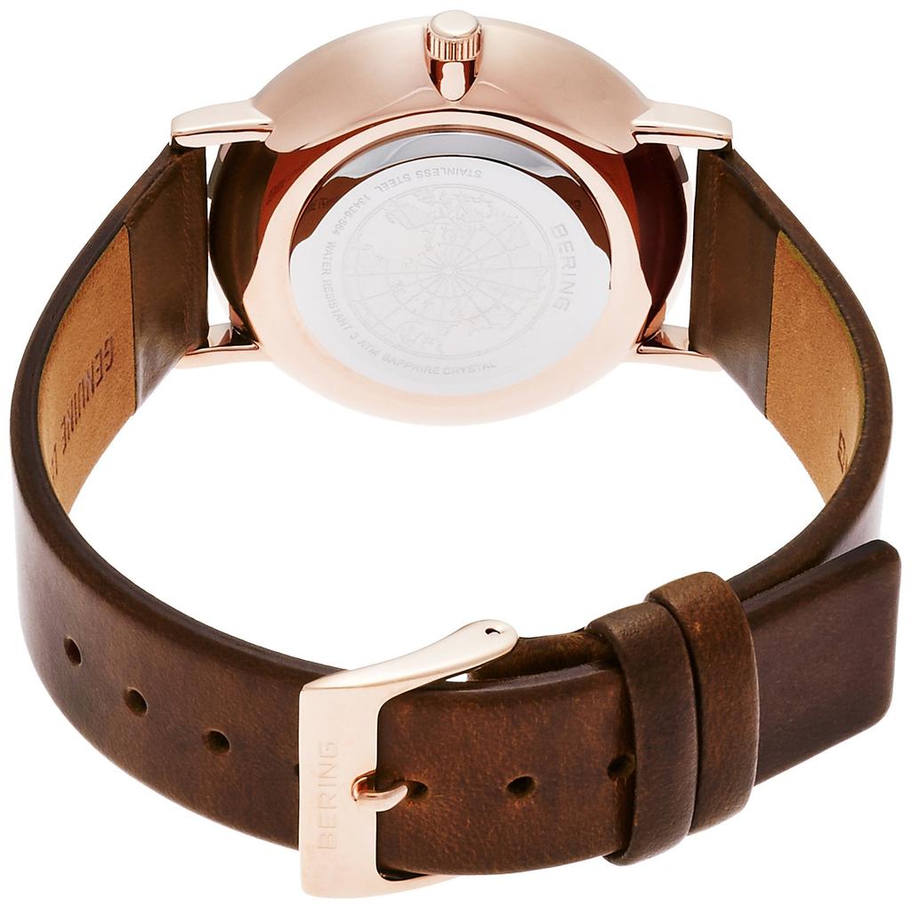BERING Analog Quartz Watch from the Classic with a Genuine Calfskin Leather Strap and Sapphire Officially Sapphire Crystal is and Women's Collection,
