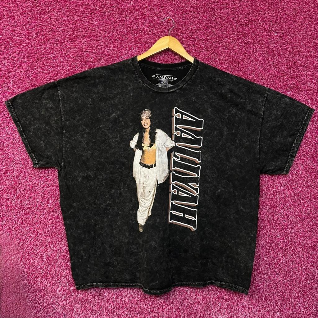 T-shirt Aaliyah R&B Stile Vintage Nero Lavato