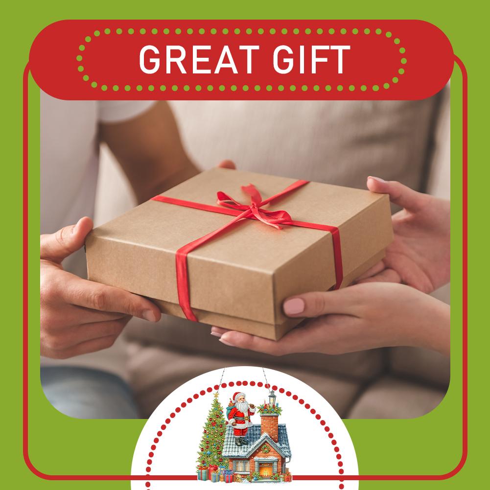 2D/Flat Xmas DIY Hanging Diamond Art Kits Double Side Print Single Dide Drill Diamond Art Acrylic Pendant Wall Door Decoration