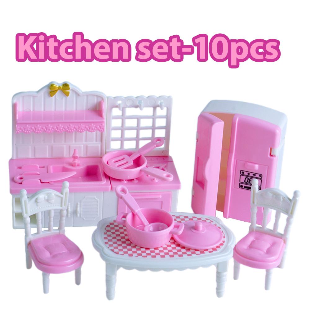 Hotsalg Sød Kawaii Lyserød 10 Stykker/Parti Miniature Dukkehus Møbel Tilbehør Børnelegetøj Køkken Madlavning Ting Til Pige Gaver