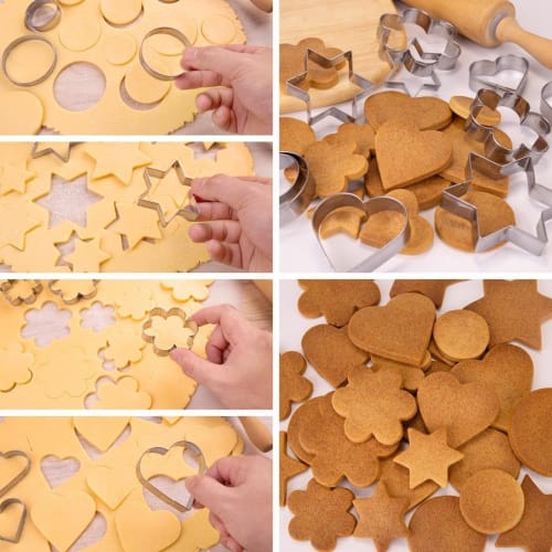 Set of 12 Stainless Steel Cookie Cutters - Round, Heart, Star, Flower, DIY Moulds - Large, Medium, and Small - Perfect for Baking, Confectionery, Birt
