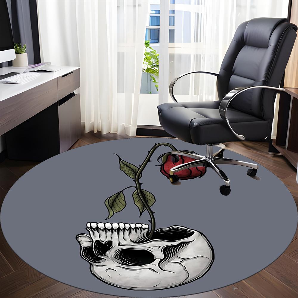 1pc Skull Bloom Office Round Area Rug, Under Office Chairs Bedroom Living Room Home Decor, Room Deco